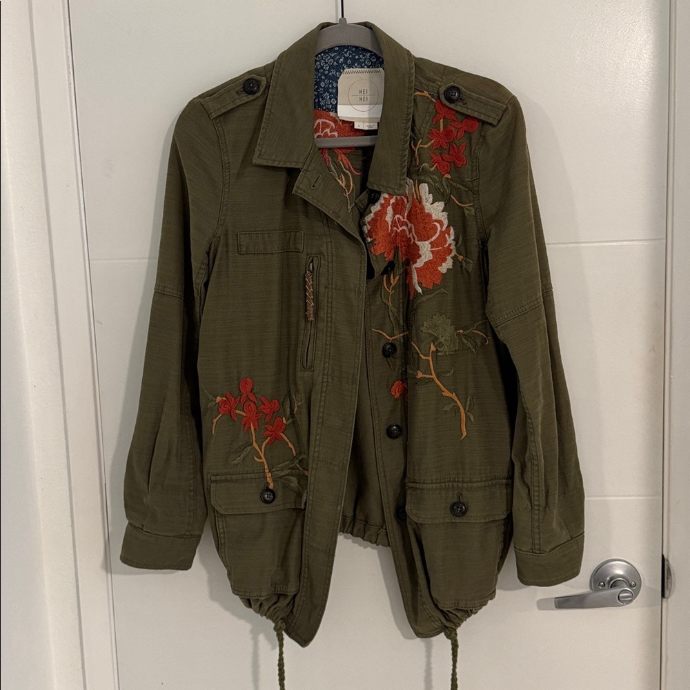 Olive Green Embroidered Jacket by Hei Hei